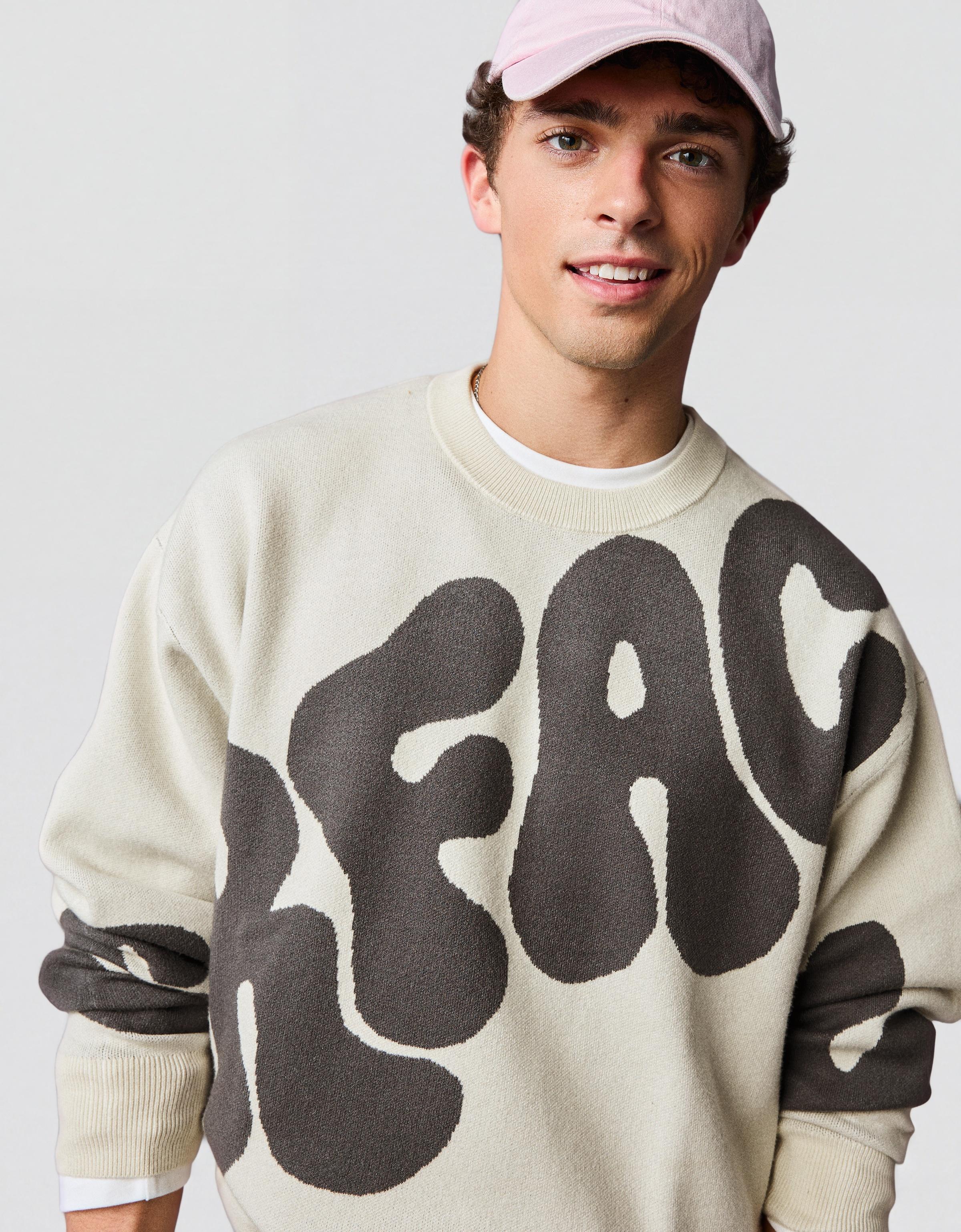 Printed round neck jumper — Grey