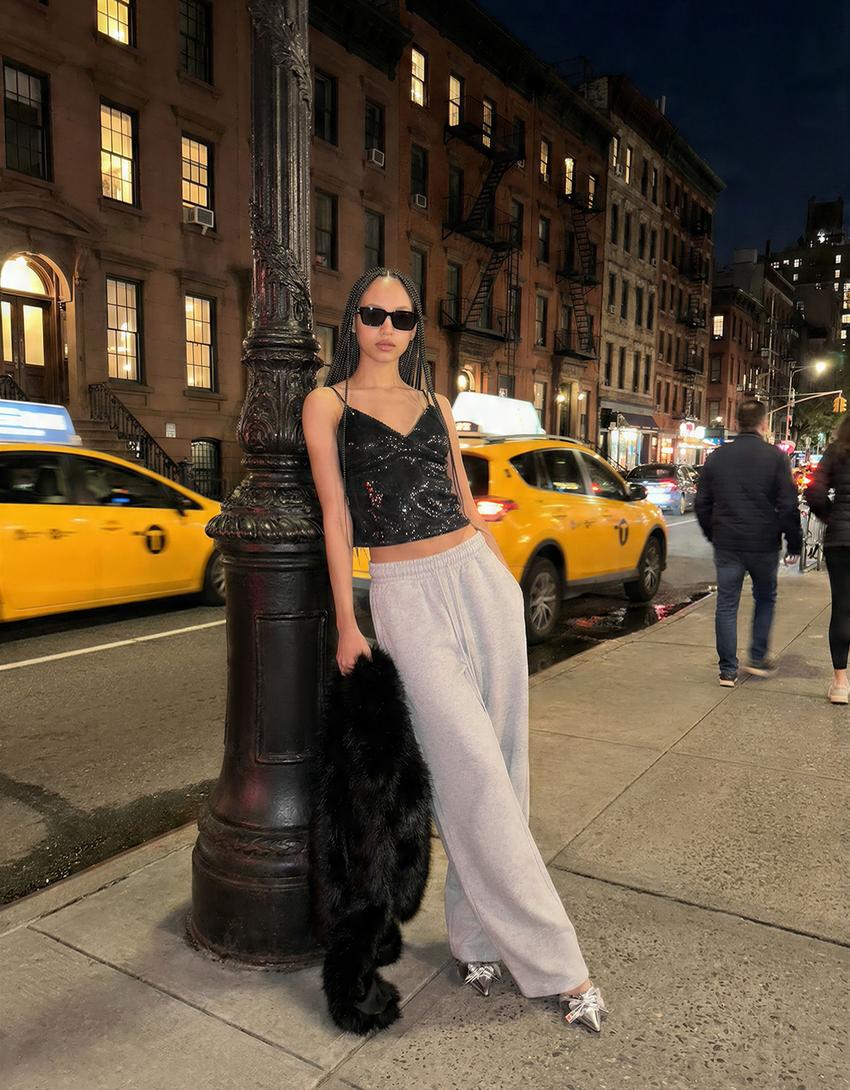 Strappy sequin top-Black