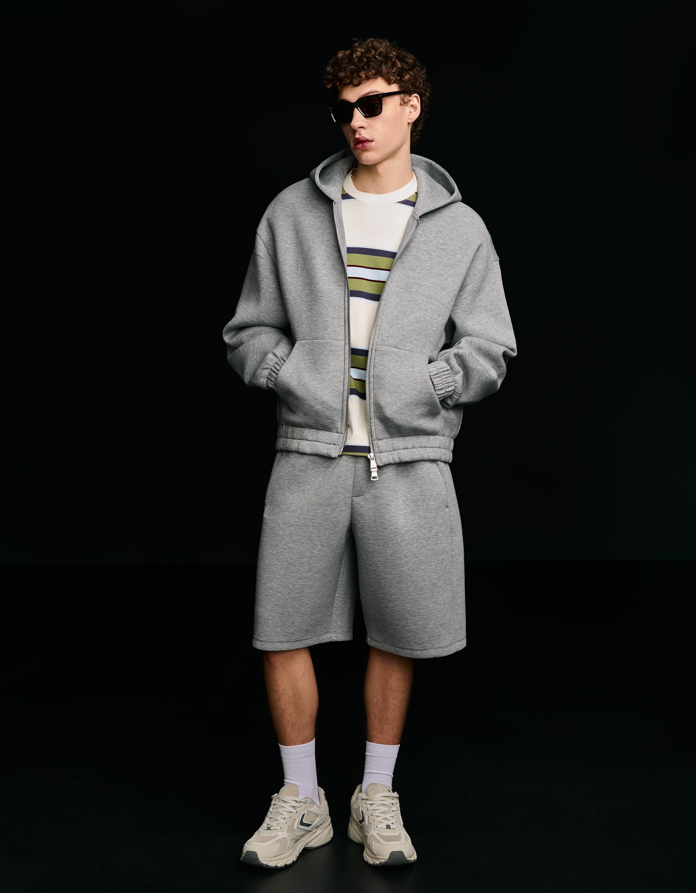 Fermuarlı sentetik kauçuk kumaş kapüşonlu sweatshirt - Görsel 22