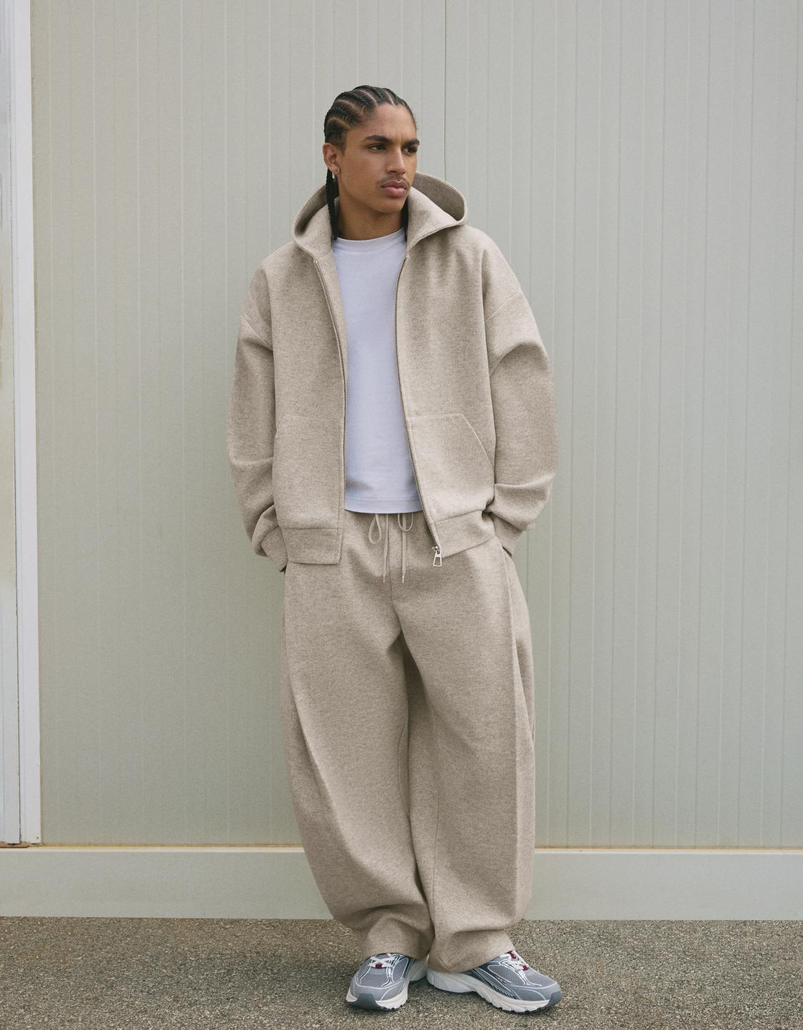 Felt texture zip-up hoodie