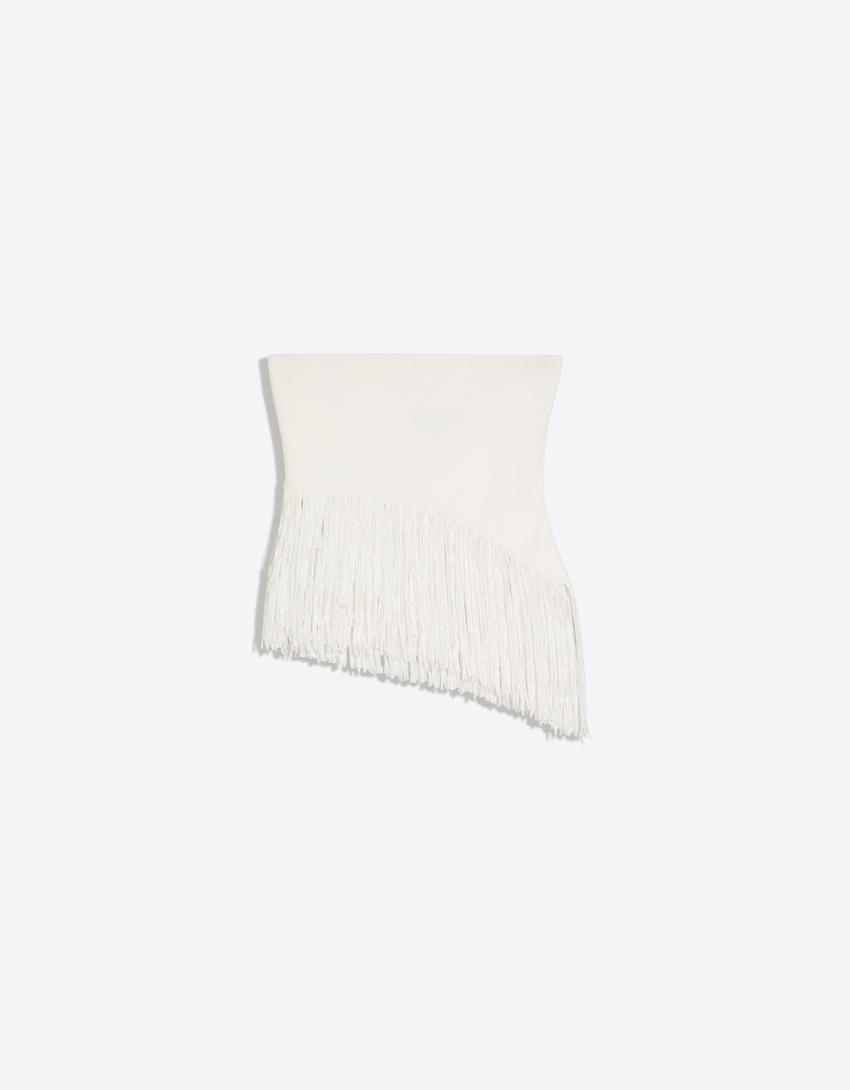 Fringed strapless top-Off white