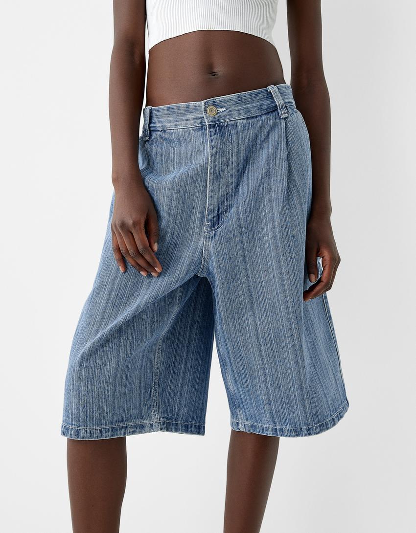 Denim skater bermuda şort-Açık mavi-6
