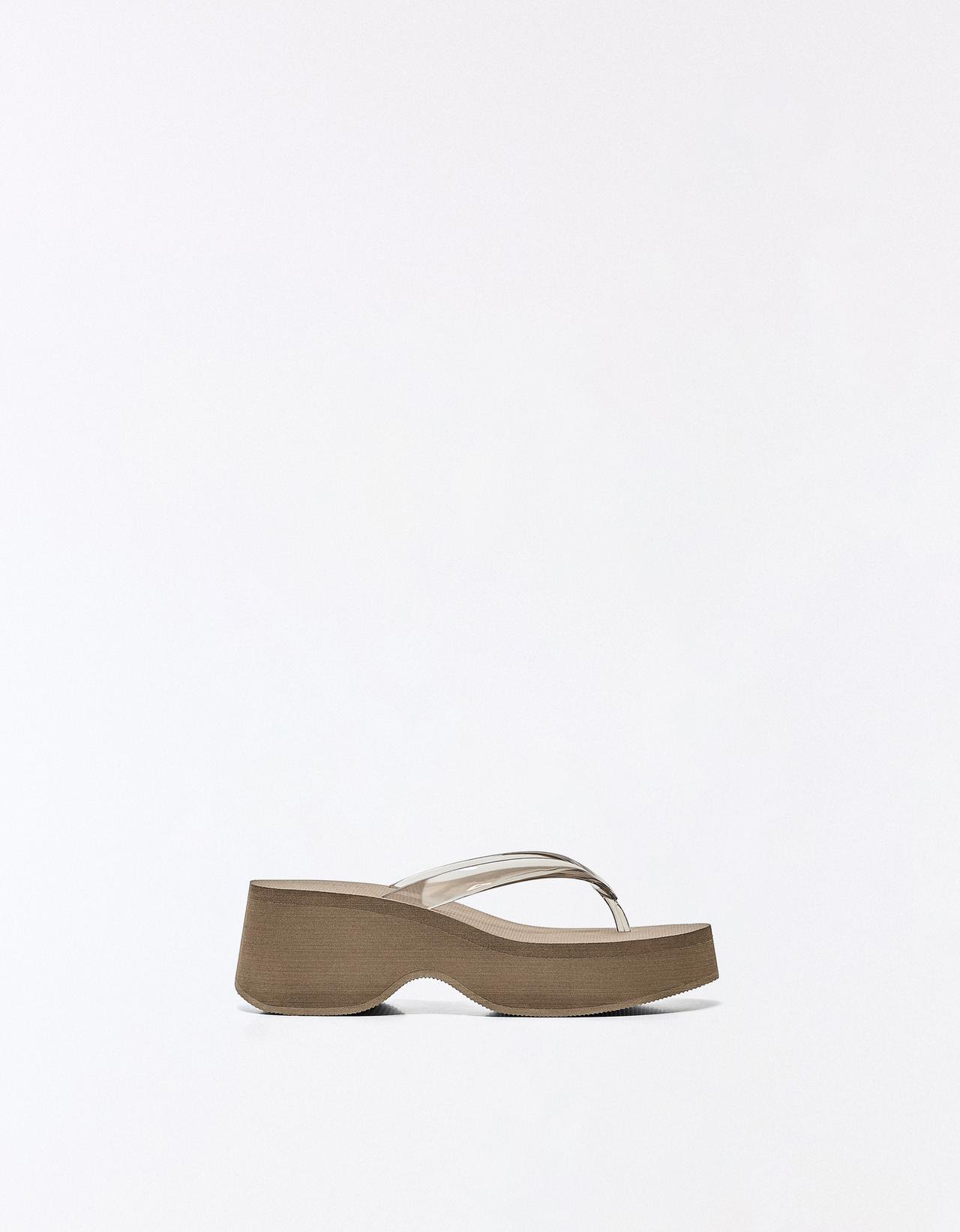 Vinyl thong platform sandals — TAUPE