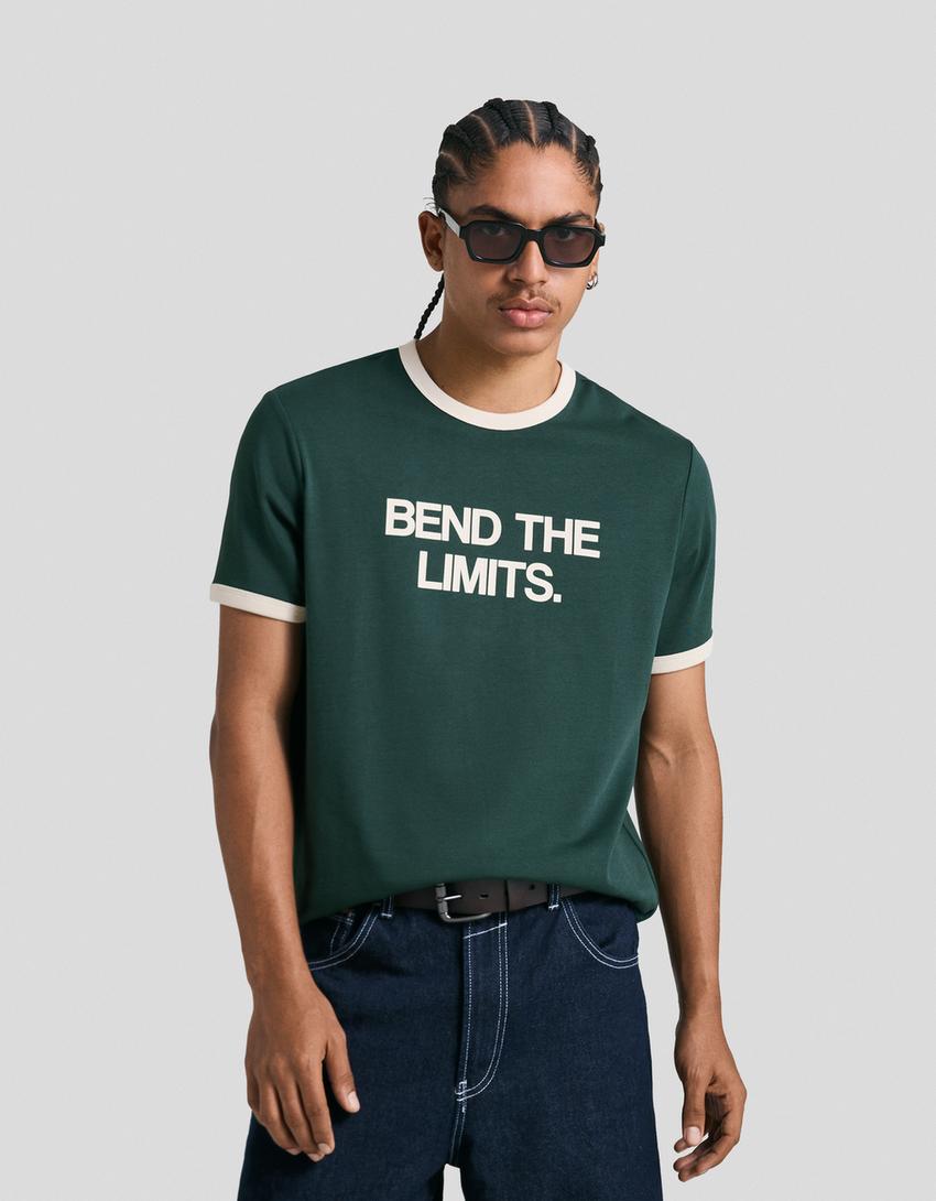 Camiseta manga corta rib print-Verde