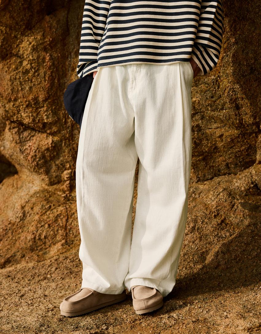 Super baggy linen trousers-Off white