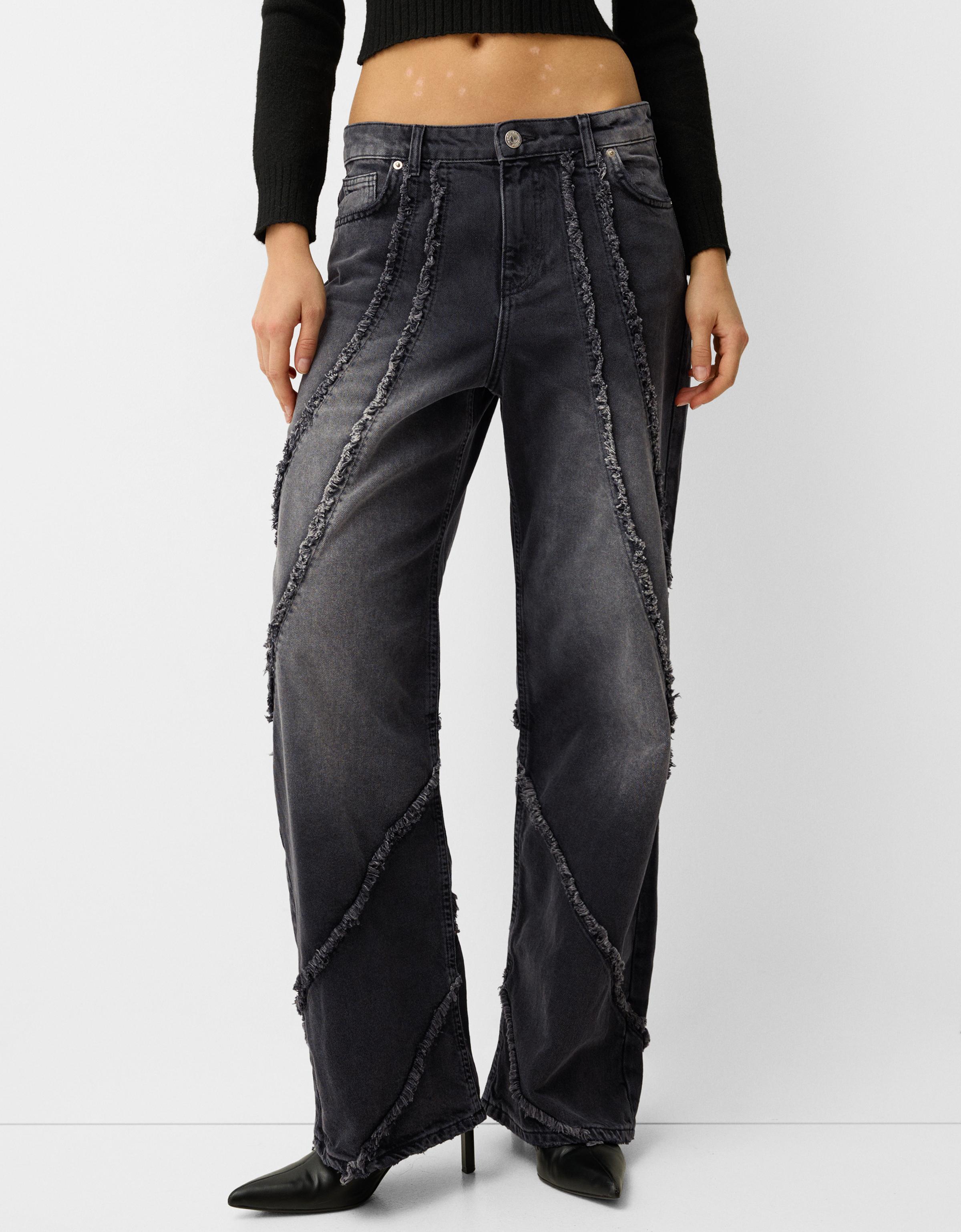 Bershka Jeans Im Baggy-Hosen-Stil Mit Fransen Damen 10-12 Schwarz