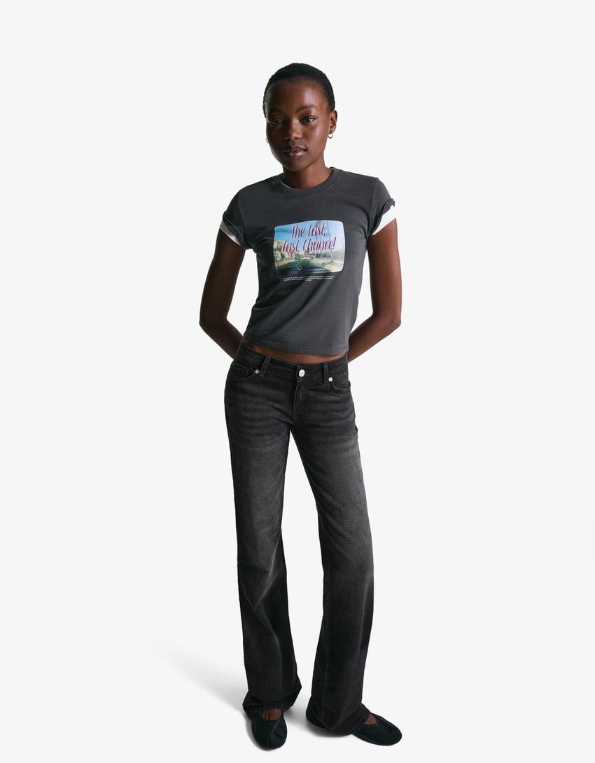 Jeans bootcut low waist-Gris