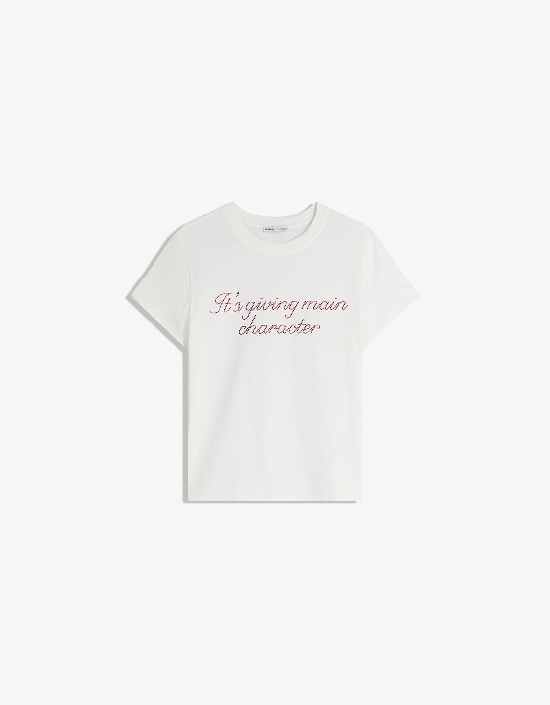 Kısa kollu taşlı baskılı tişört