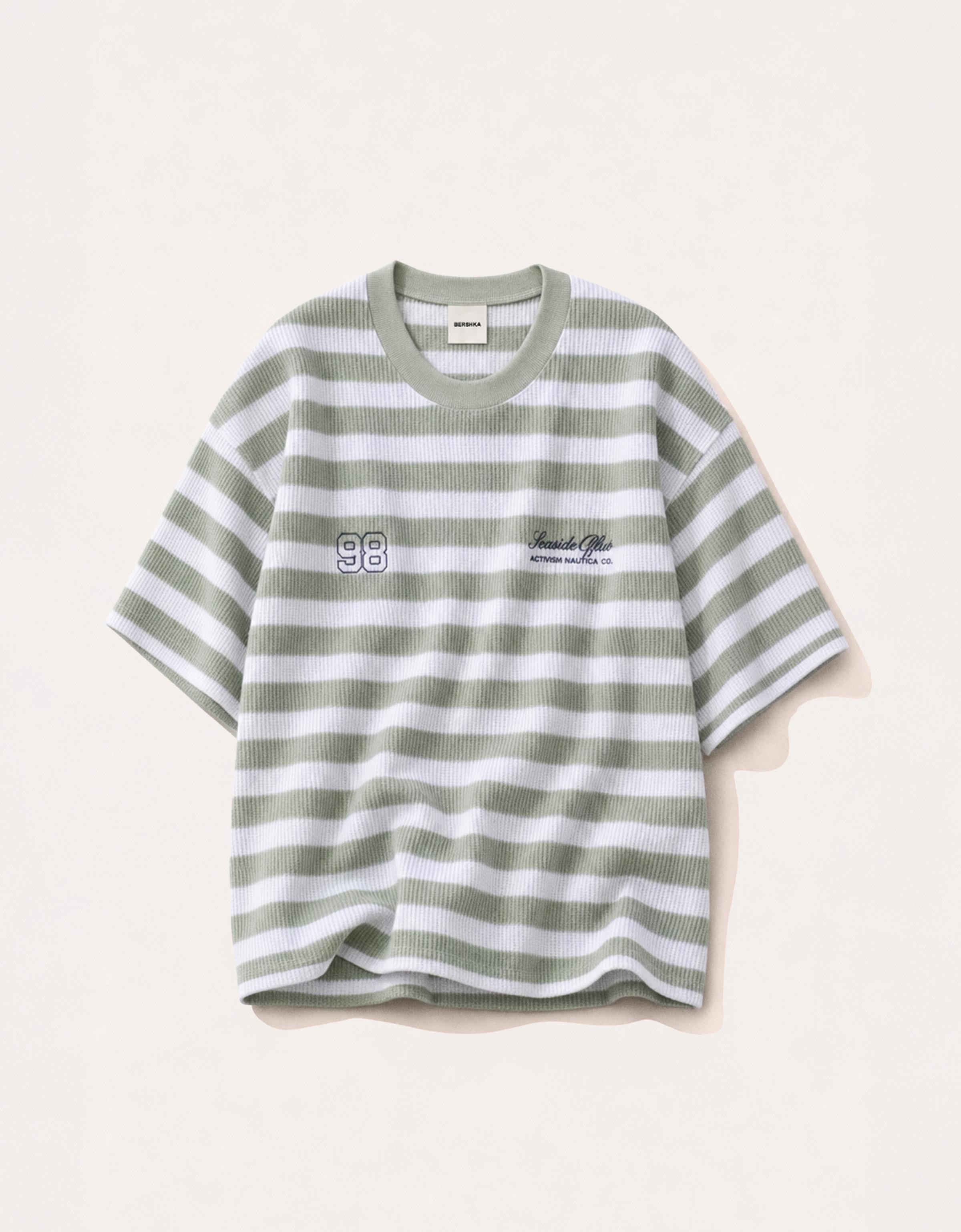Textured stripe short sleeve T-shirt — Green