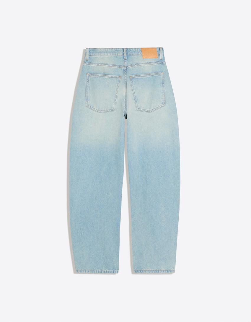 Jeans barrel loose fit strappati-Azzurro Lavato