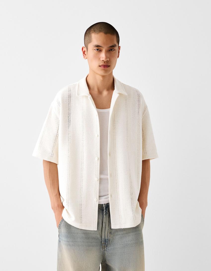 Rustic short sleeve open knit shirt - Men | Bershka