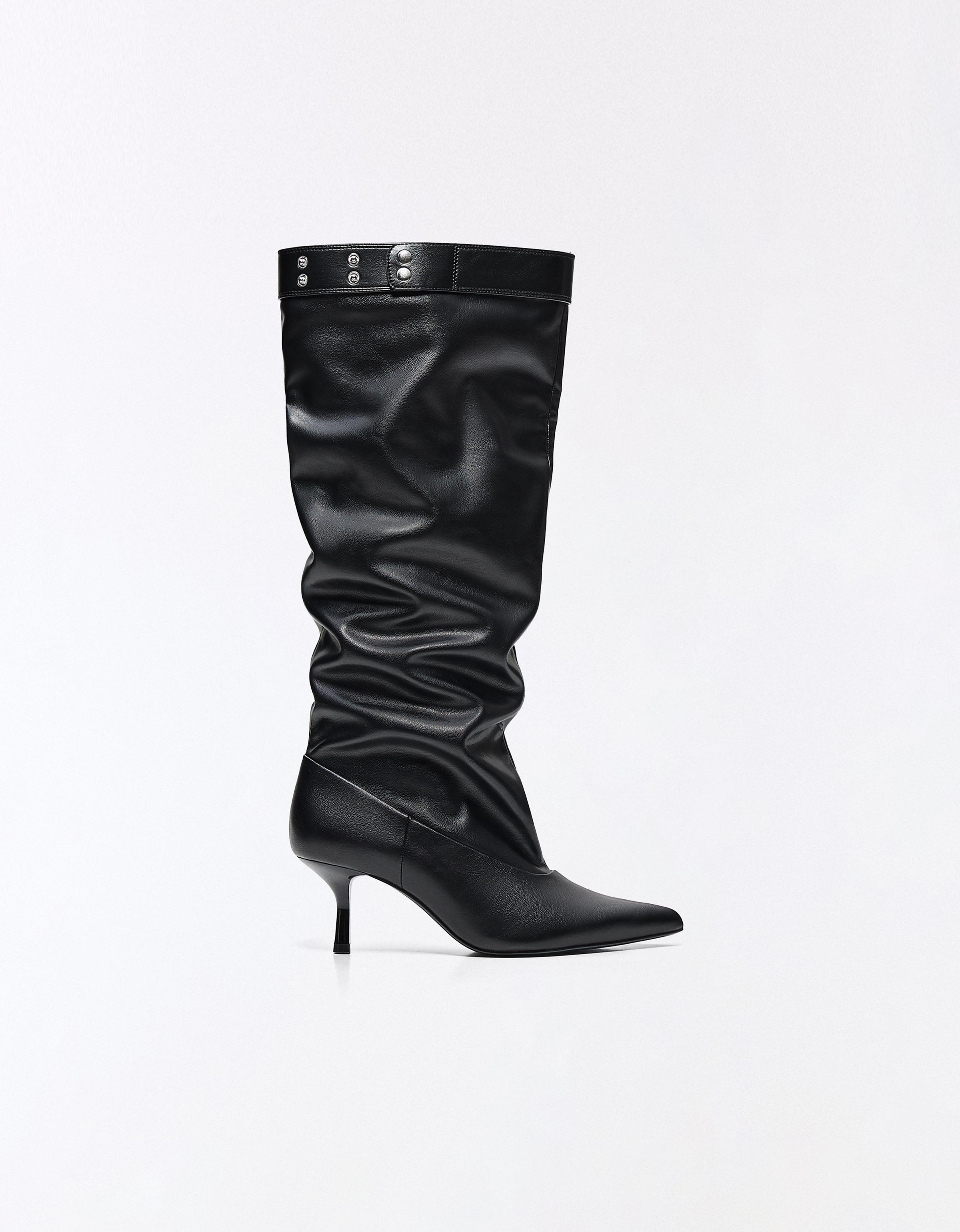 Adjustable slouchy heel boots — BLACK