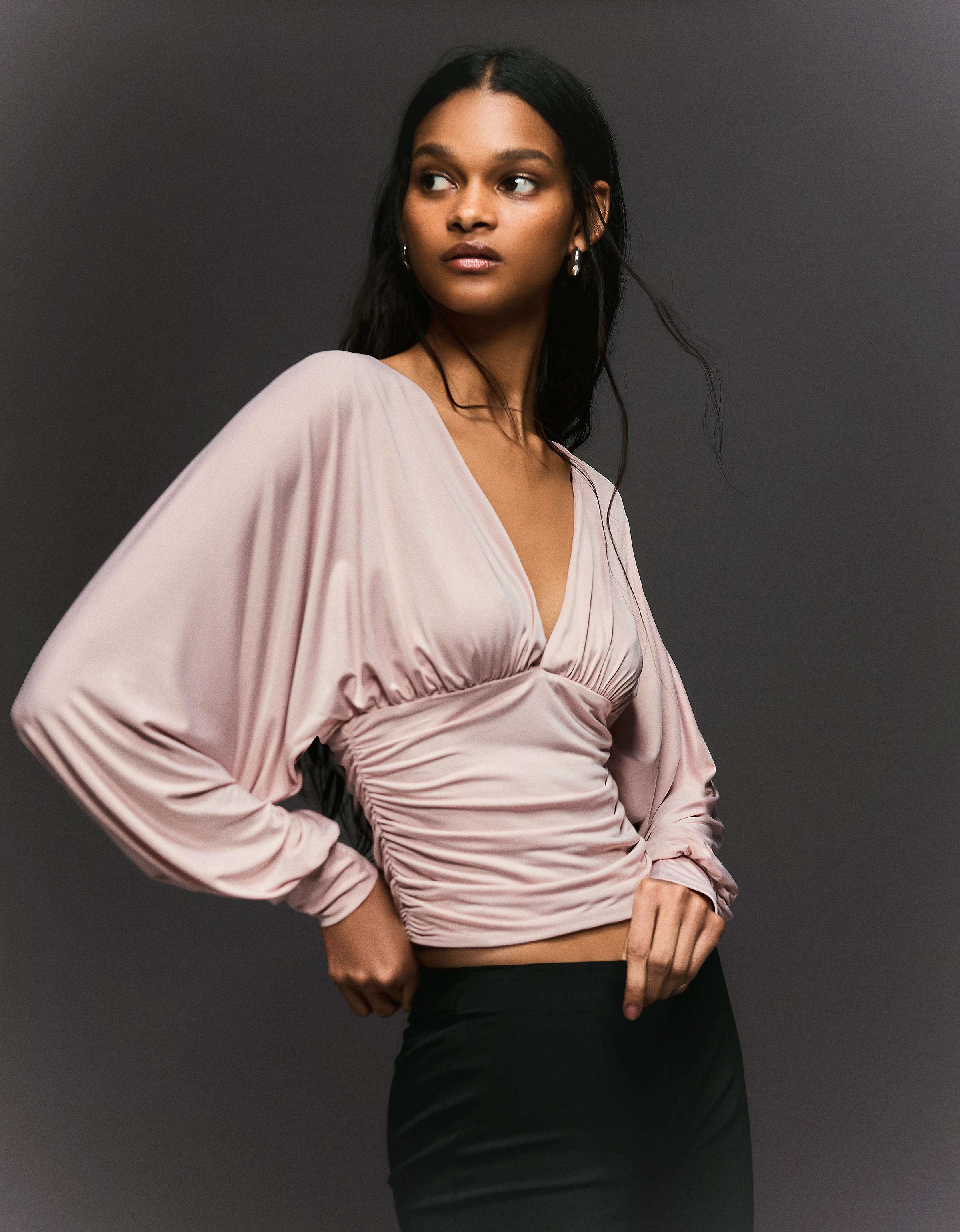 Uzun kollu büzgülü top - Görsel 10