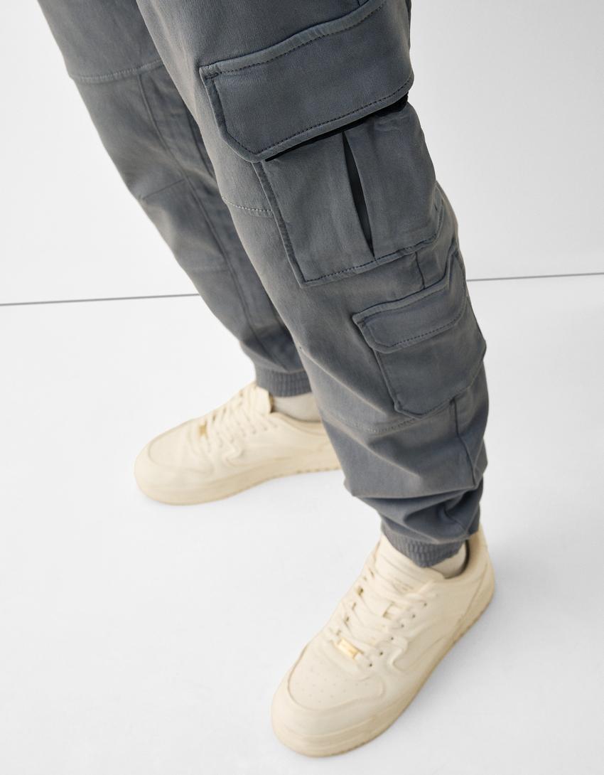Calças jogger cargo slim fit-Cinzento-escuro-3