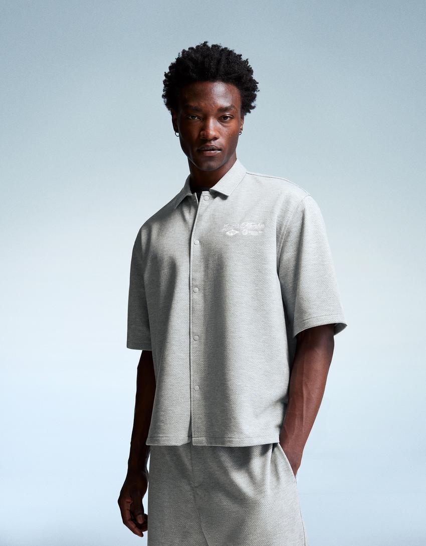 Chemise à manches courtes brodée-Gris-0