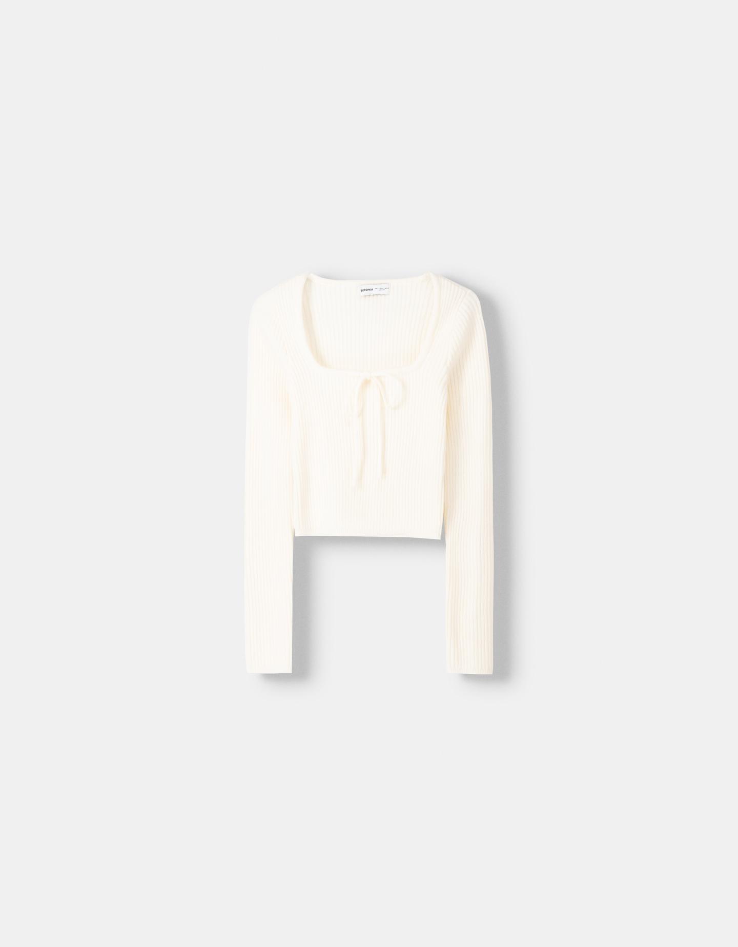 Bershka Pullover Mit Kastenausschnitt Und Schleife Damen S Weiss günstig online kaufen