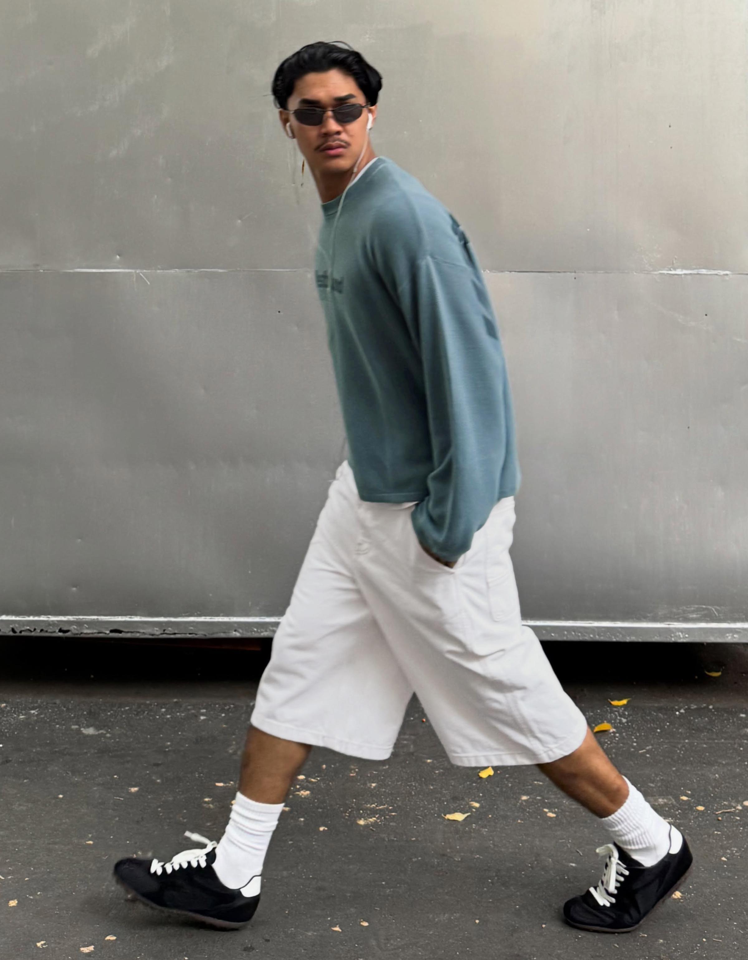 Bershka Bermudy Jeansowe Skater Mężczyzna 44 Biały