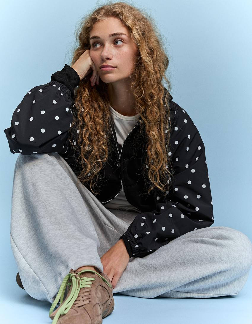 Oversize polka dot jacket-Black