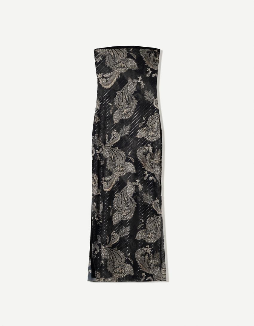 Robe midi bandeau tulle-Noir-4