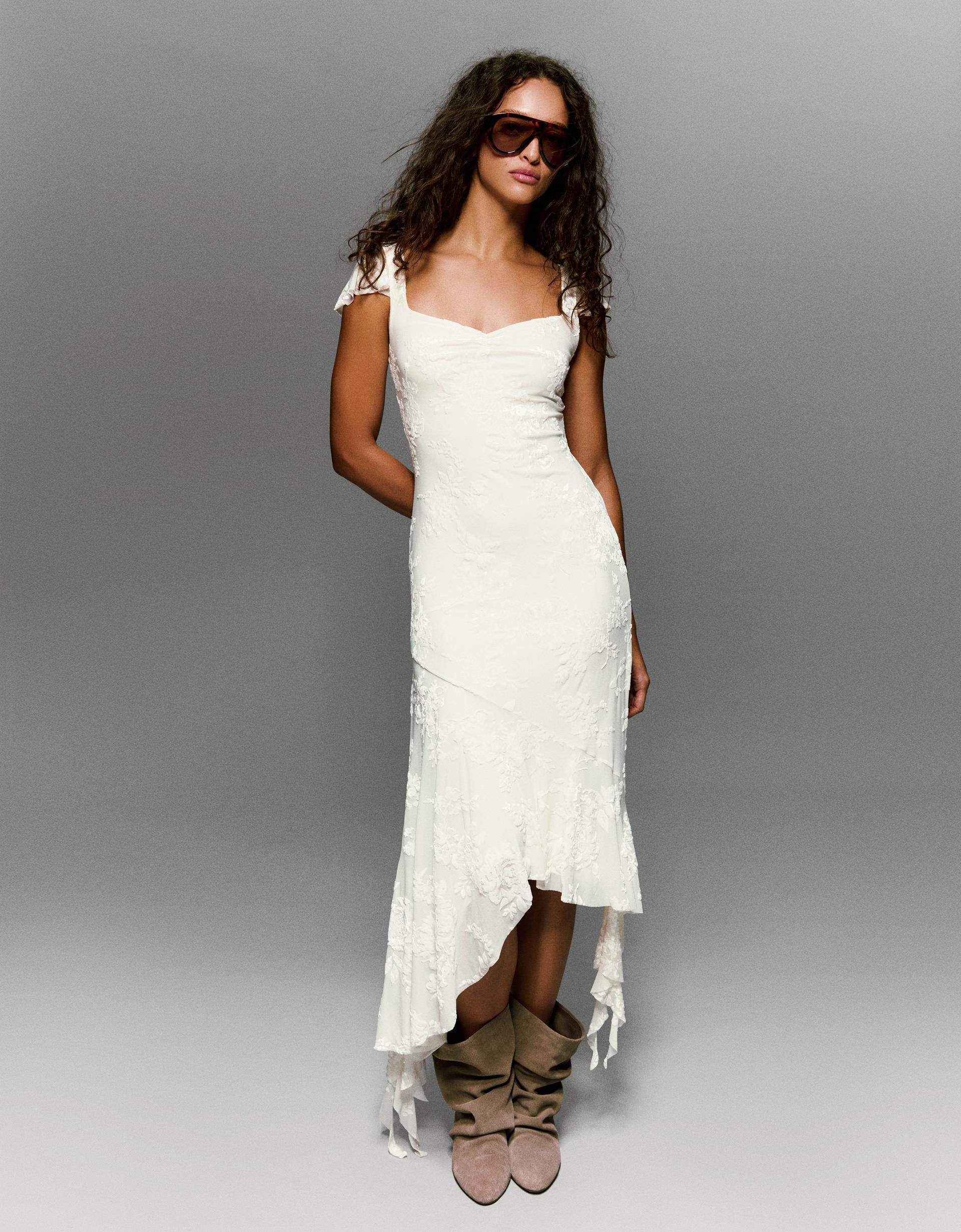 Asymmetric velvet midi dress - Dresses and Jumpsuits - Women | Bershka Asymmetric velvet midi dress - Dresses and Jumpsuits - Women | Bershka