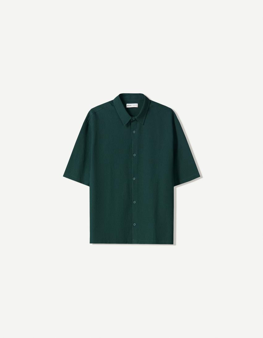 Pleated short sleeve shirt-Green
