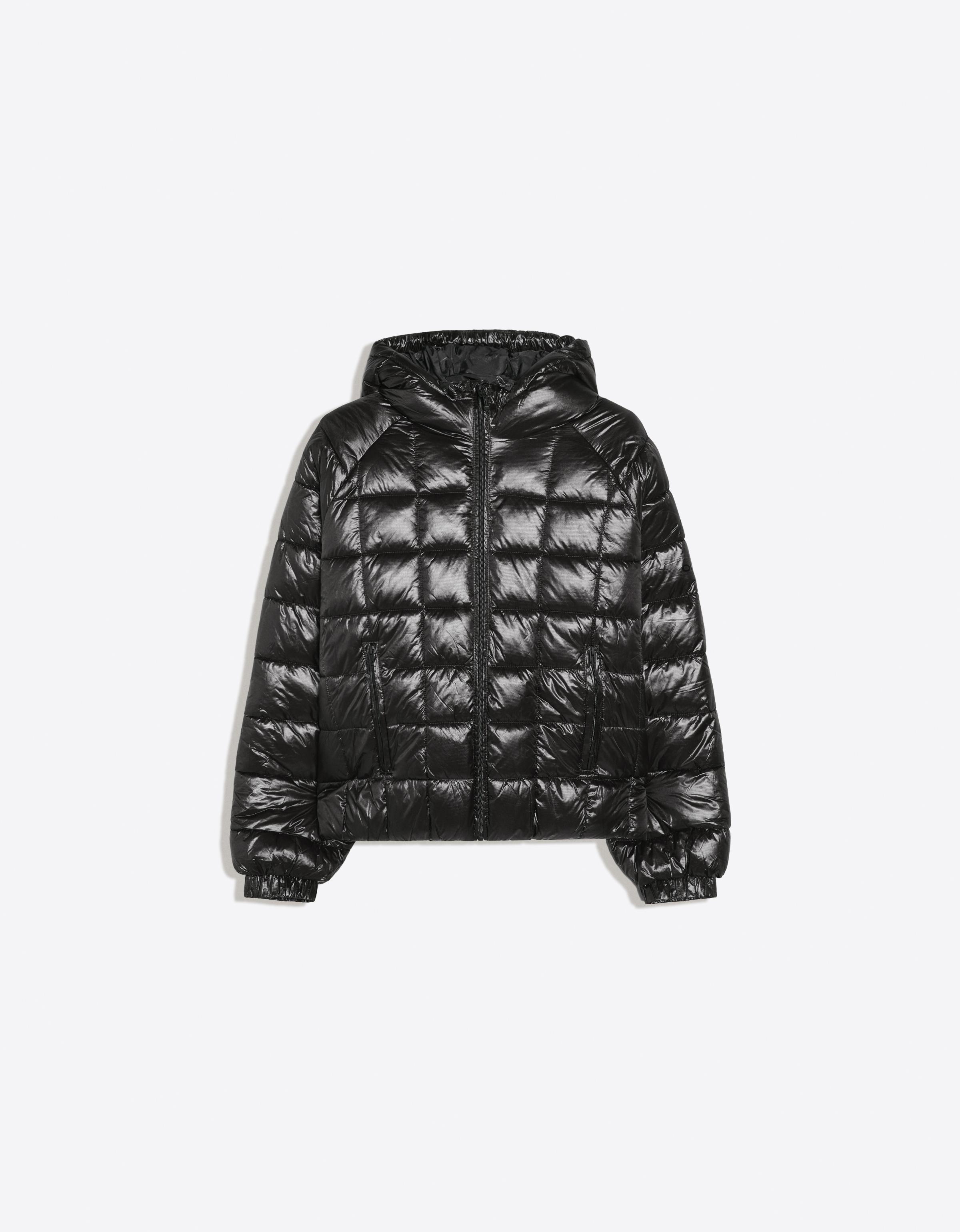 Hooded grid puffer jacket — Black