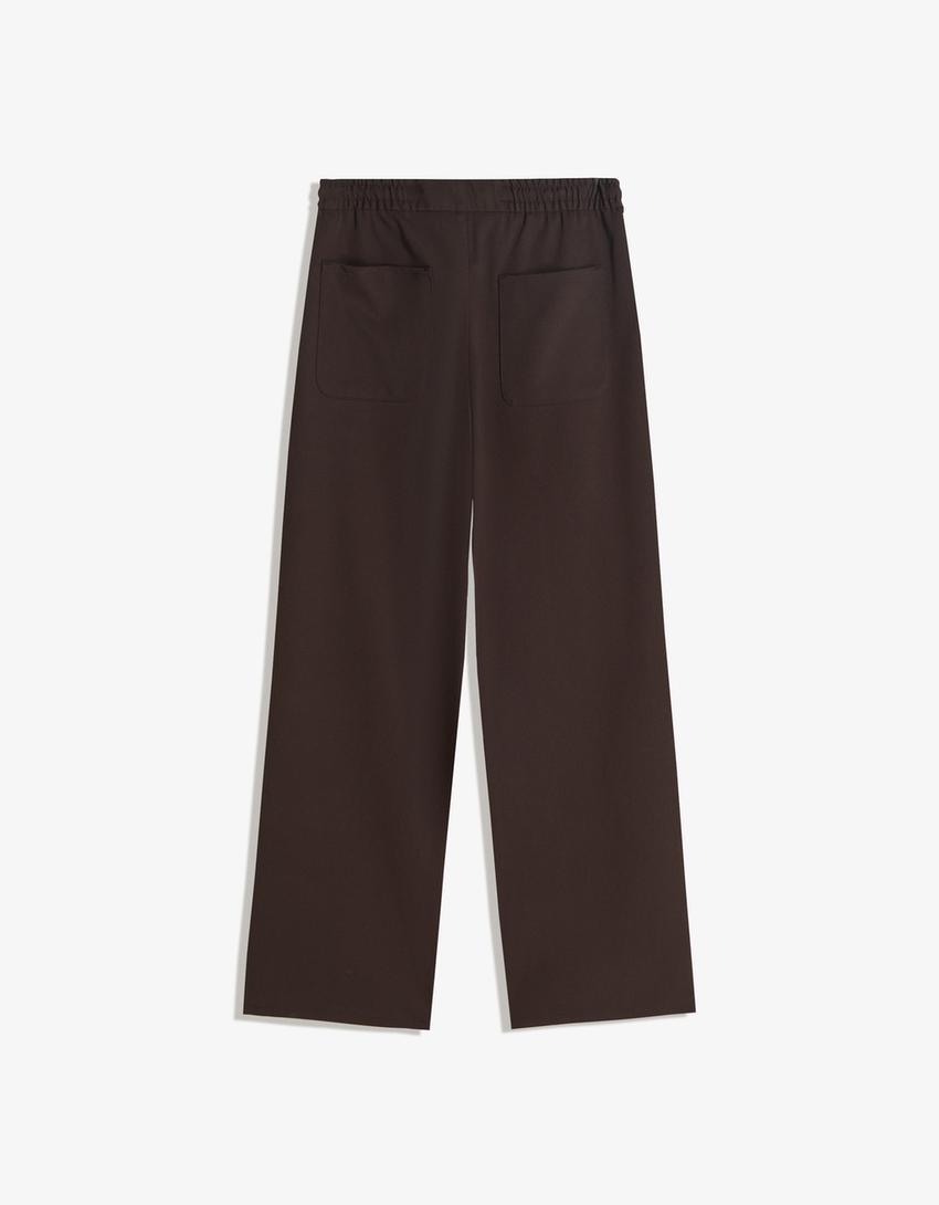 Calças retas jogger tailored fit-Marrom