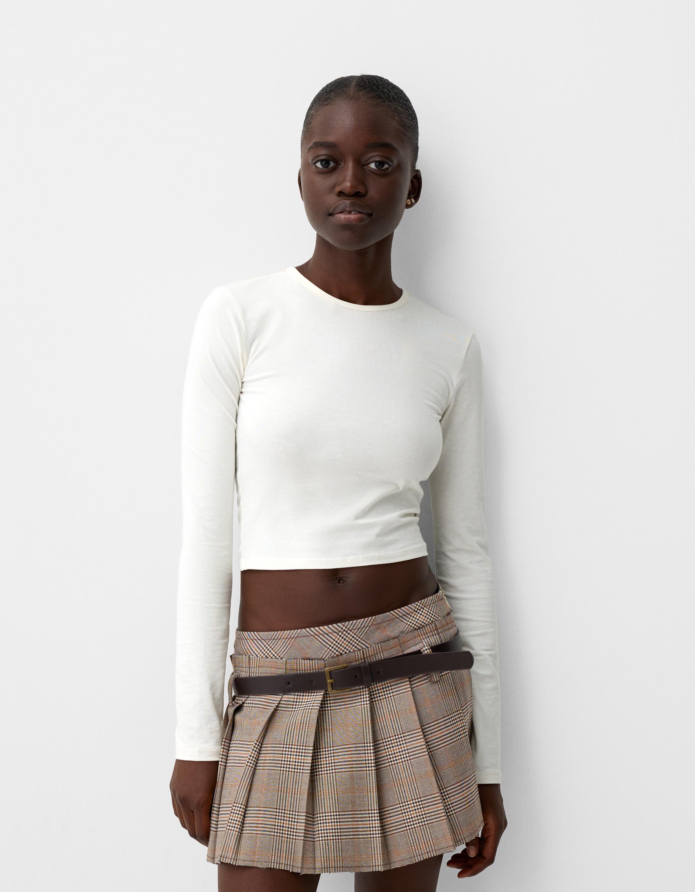 Bershka checked pleated mini skirt in mauve best sale