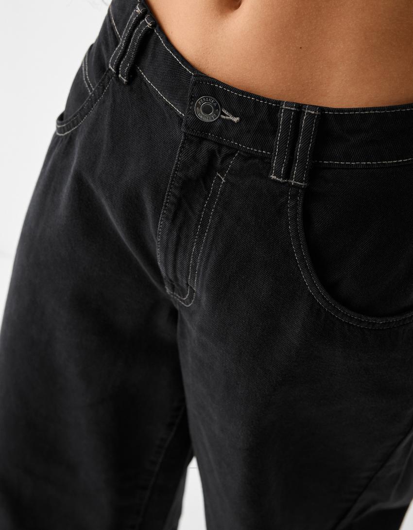 Wide-leg skater-fit twill trousers-Grey