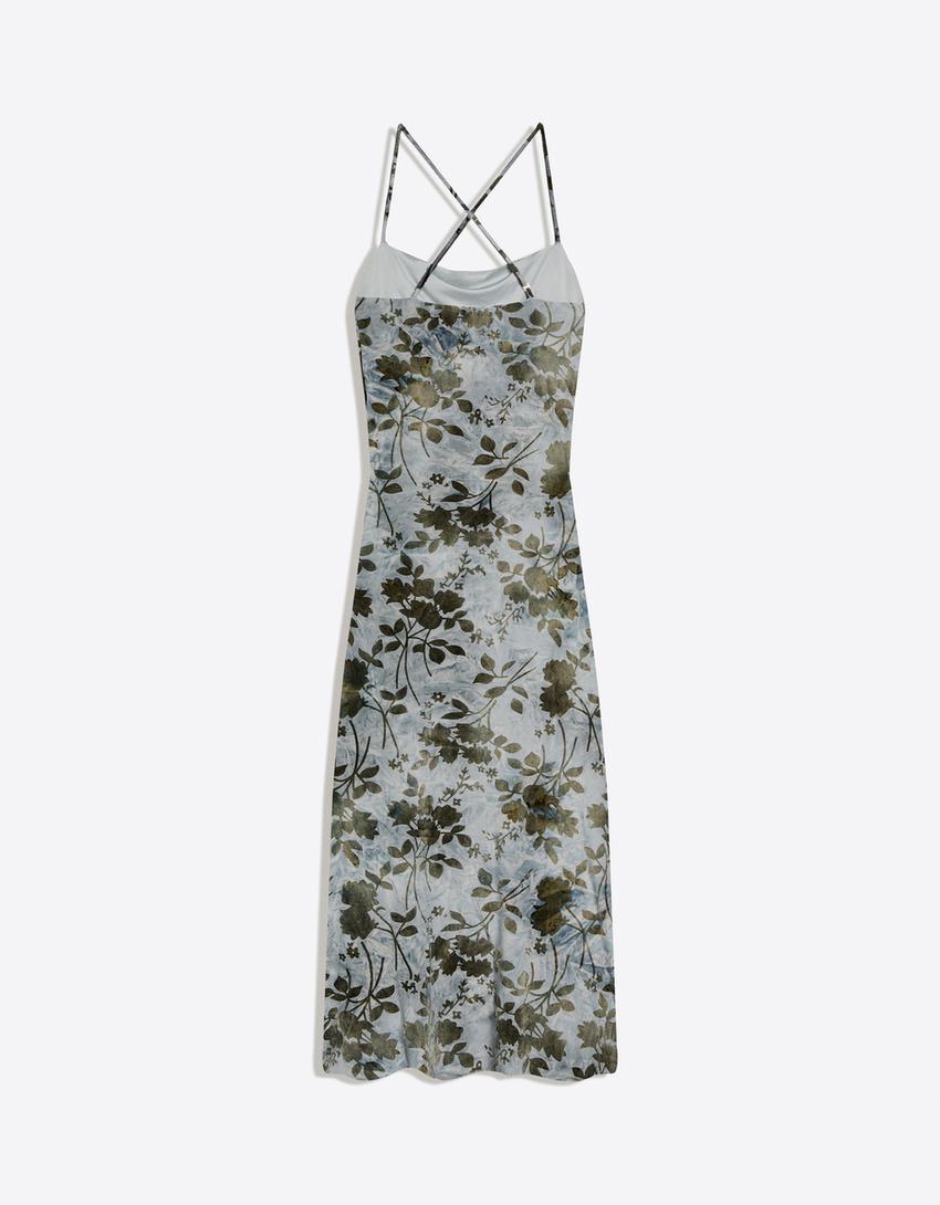 Printed midi dress-Grey