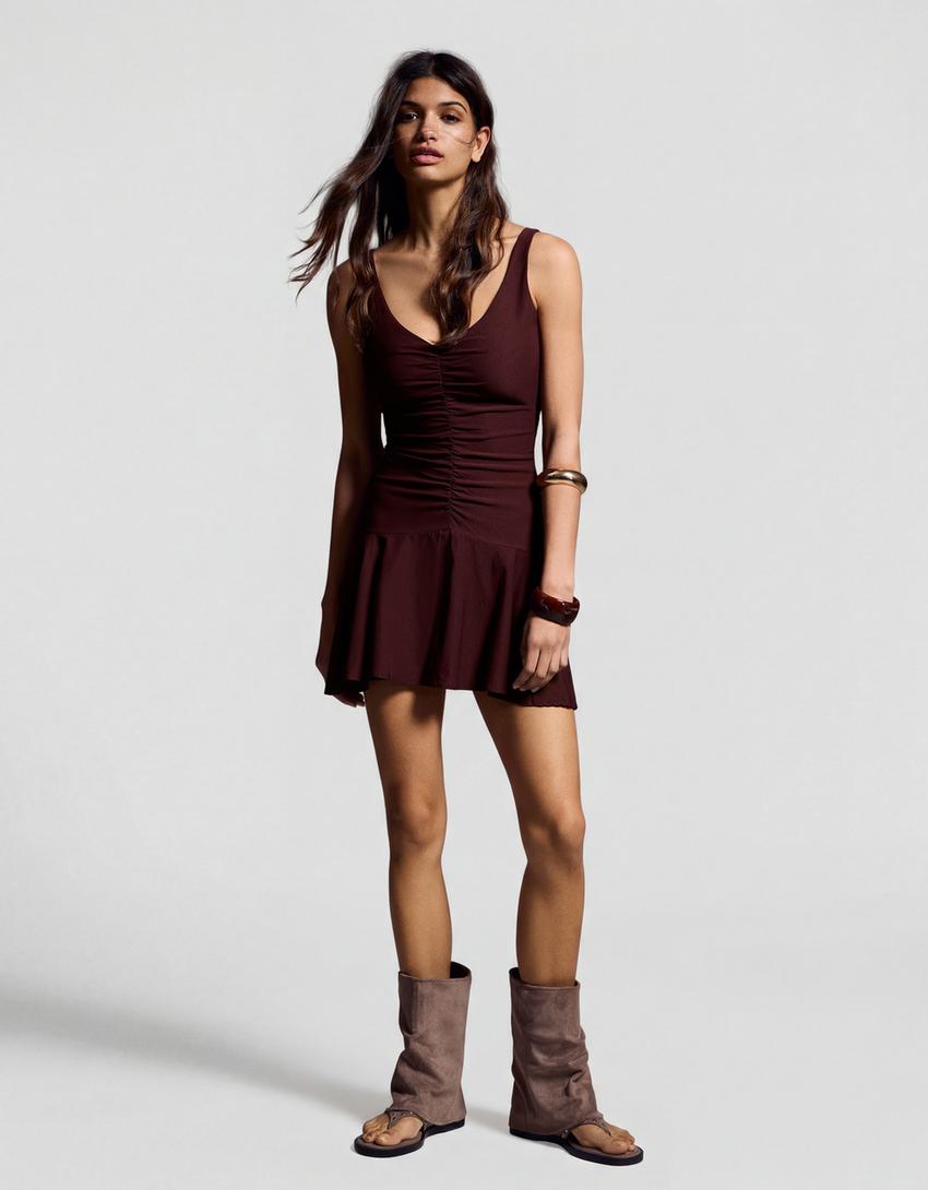Gathered mini dress - Women | Bershka Gathered mini dress - Women | Bershka