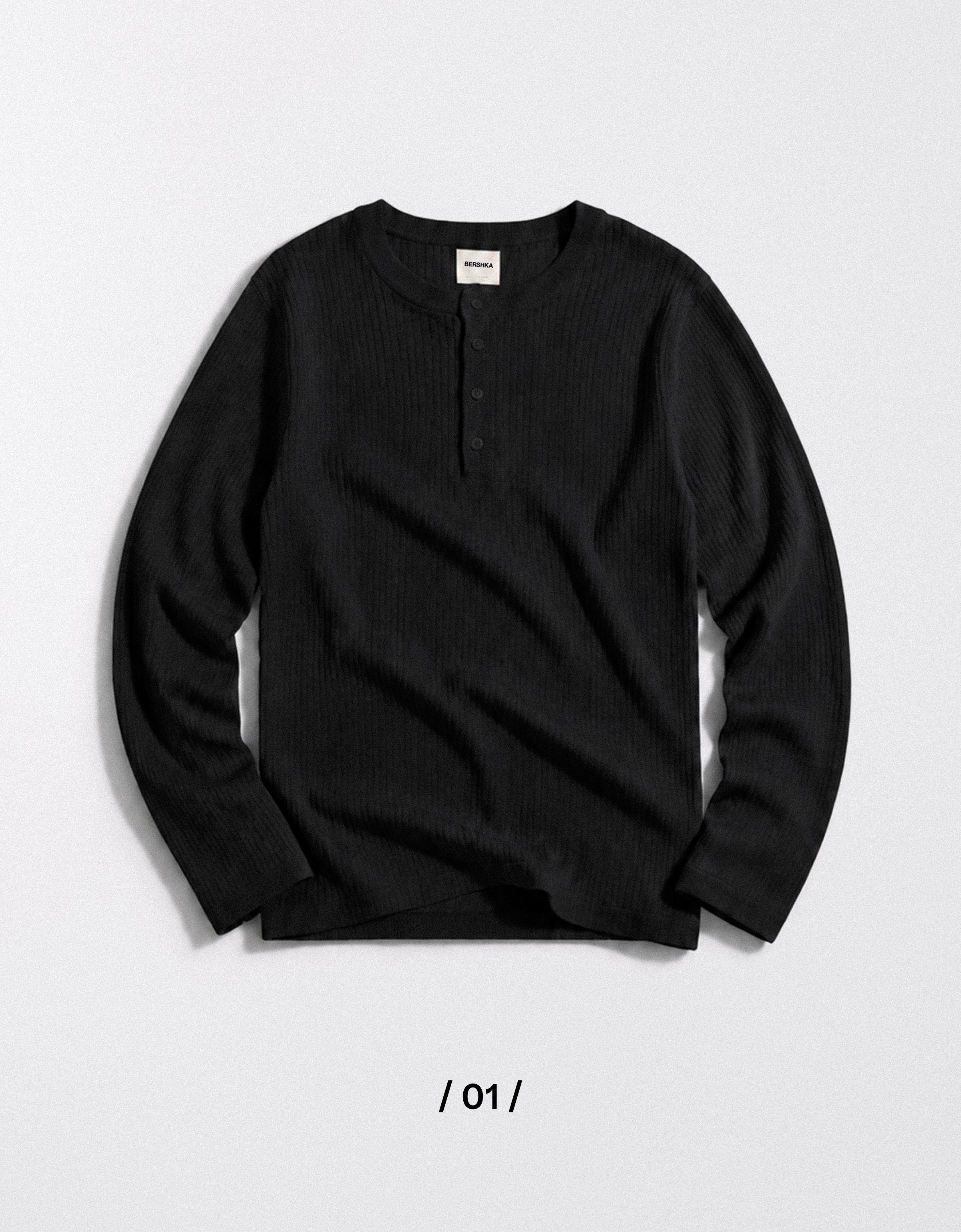 Henley knit jumper — Black