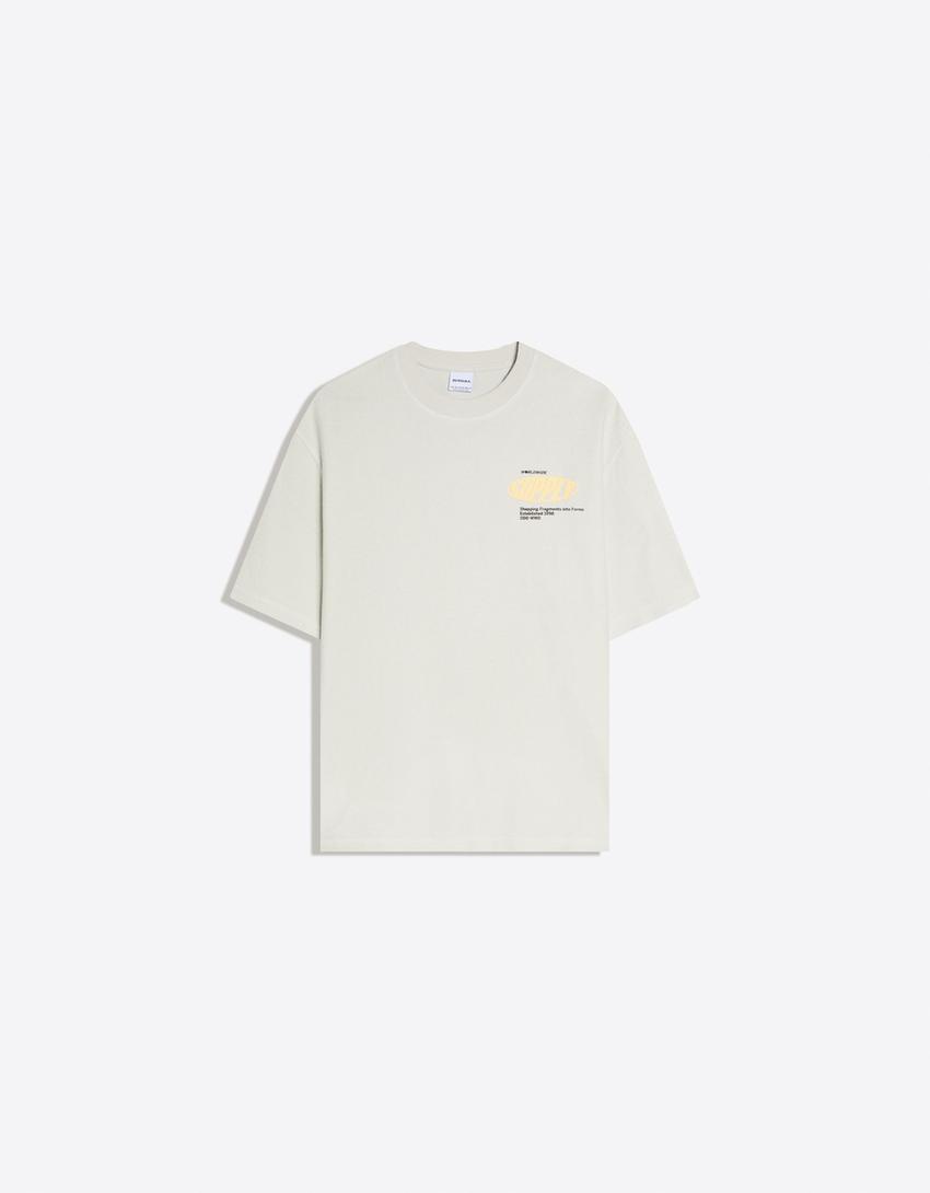 Camiseta felpa print-Gris