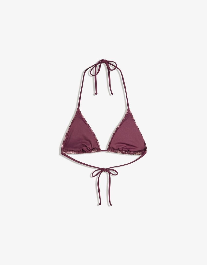Top bikini triángulo rayas-Morado