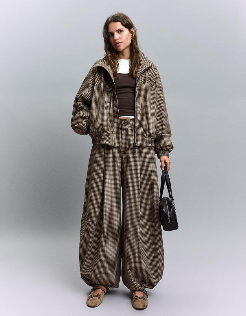 Check print jacket-Camel