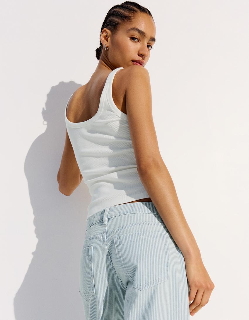 Straight-leg striped trousers-Washed out blue