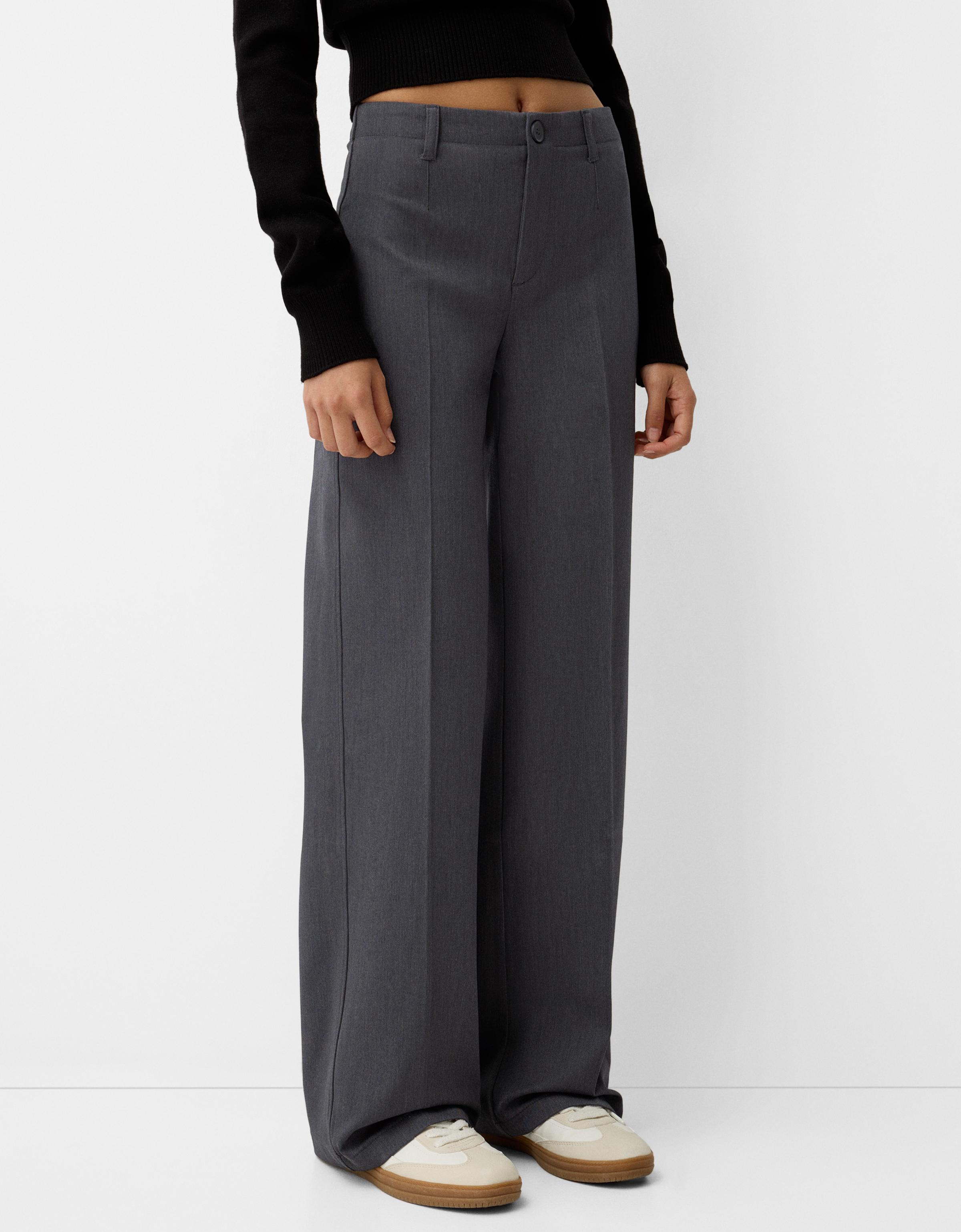 Bershka Wide Leg Tailoring-Hose Damen 40 Dunkelgrau