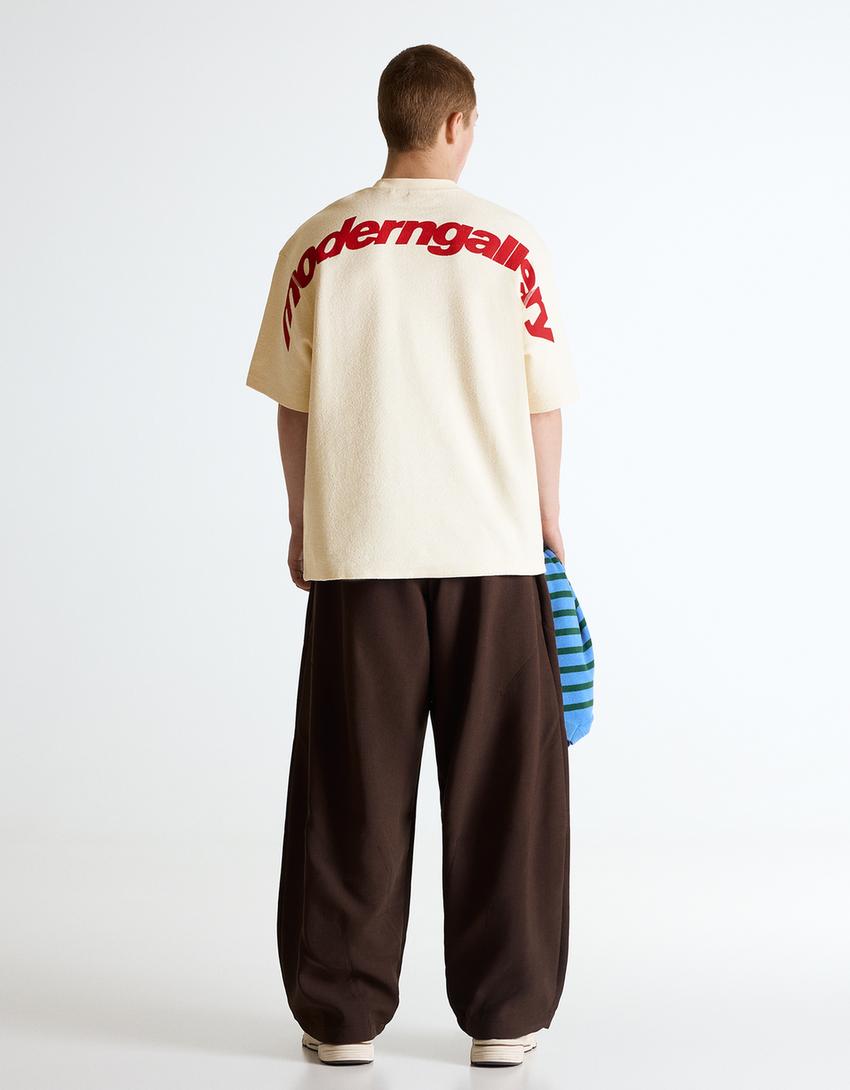 Fleece print T-shirt-Beige