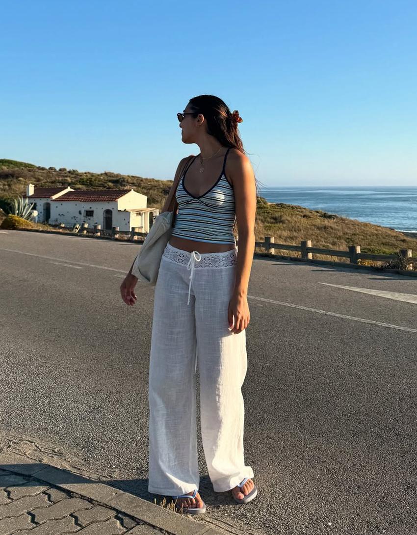Pantalon taille crochet-Écru-1