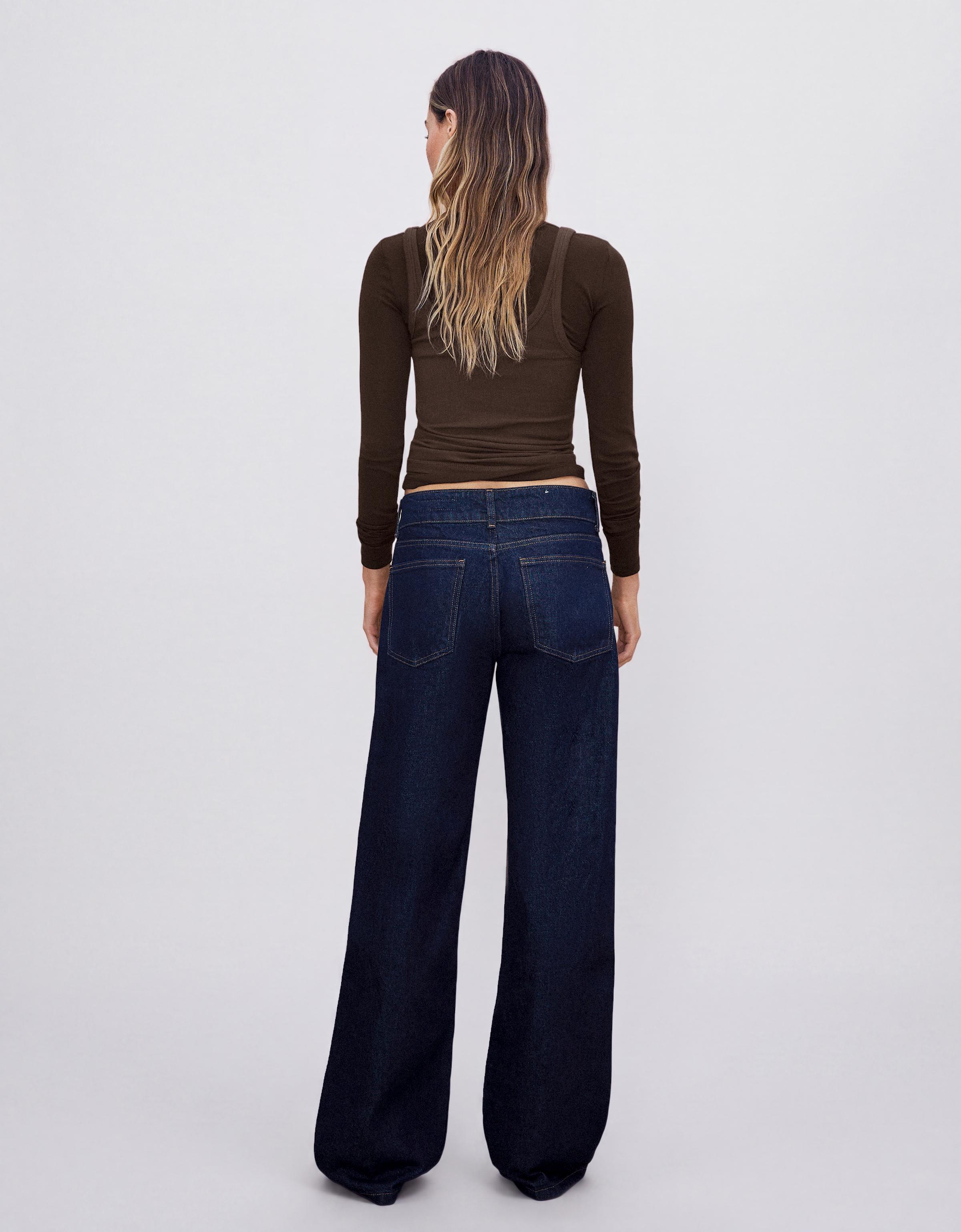 Mid-waist straight-leg turn-up jeans — Navy