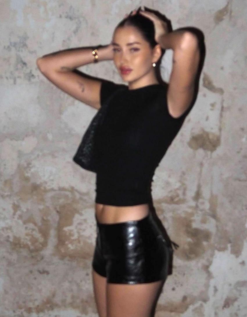 Metallic leather effect shorts-Black