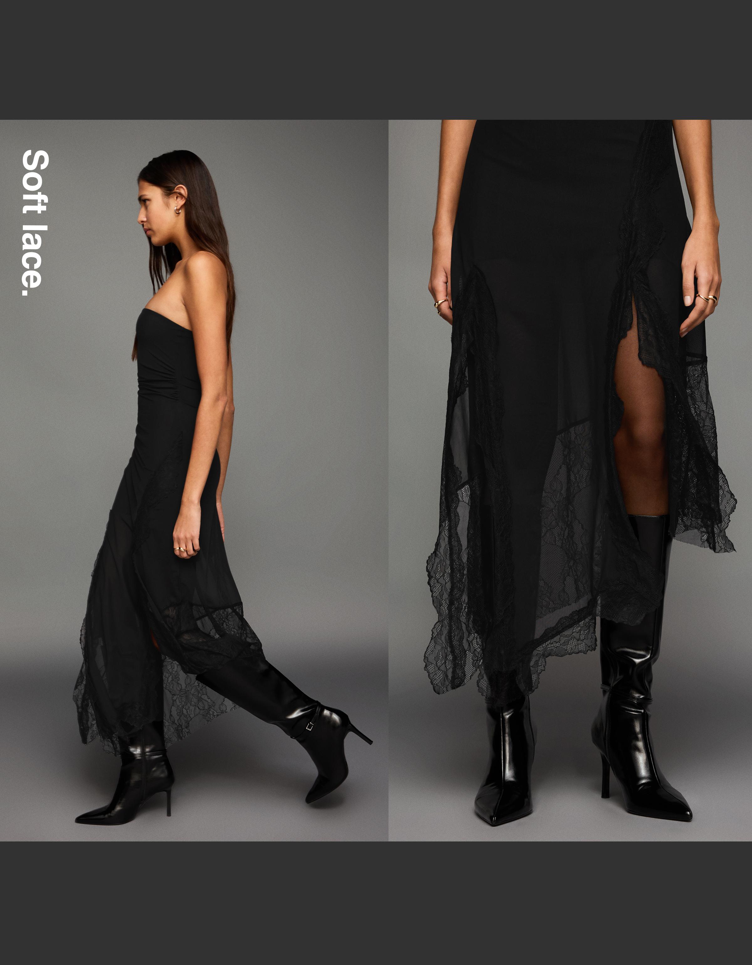 Asimetrik dantel tül bandeau midi elbise - Görsel 42