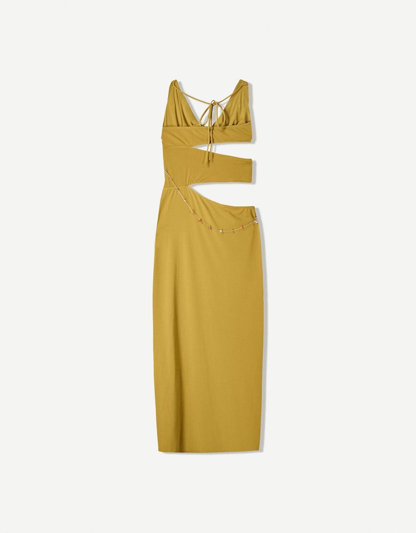 Vestido midi cut-out collar-Verde-4