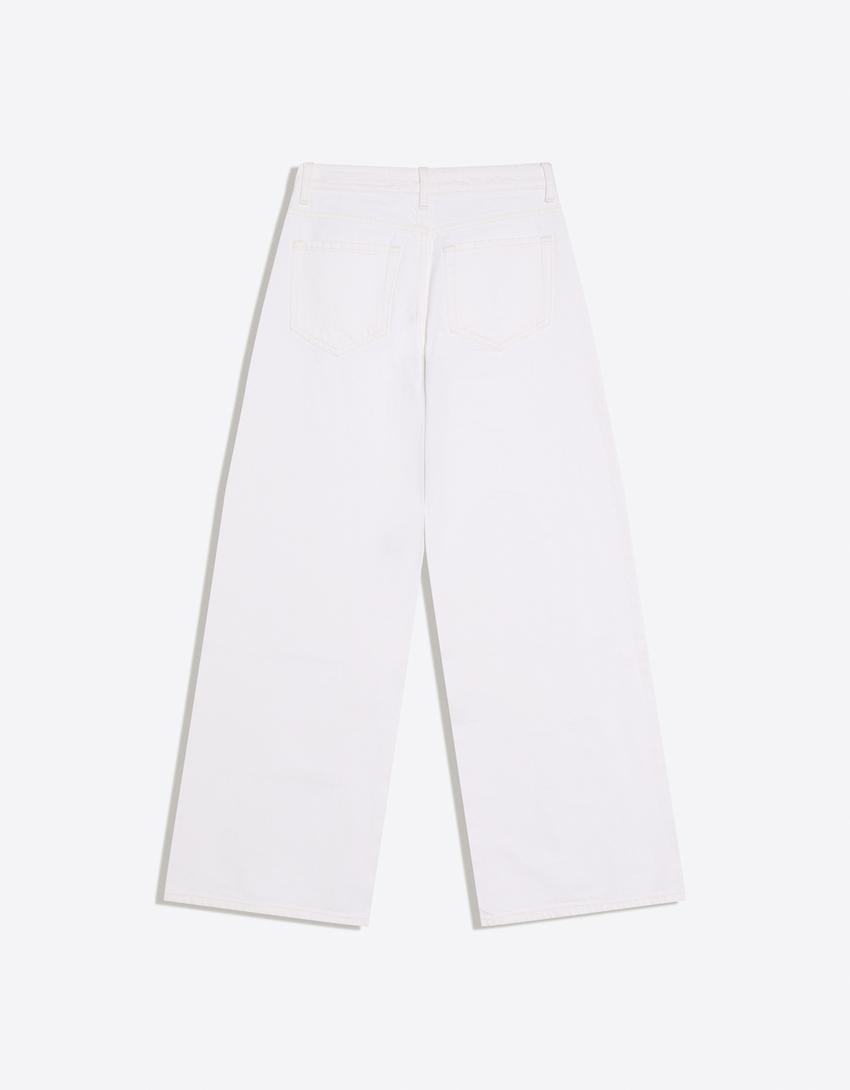 Geniş paça jean-Krem