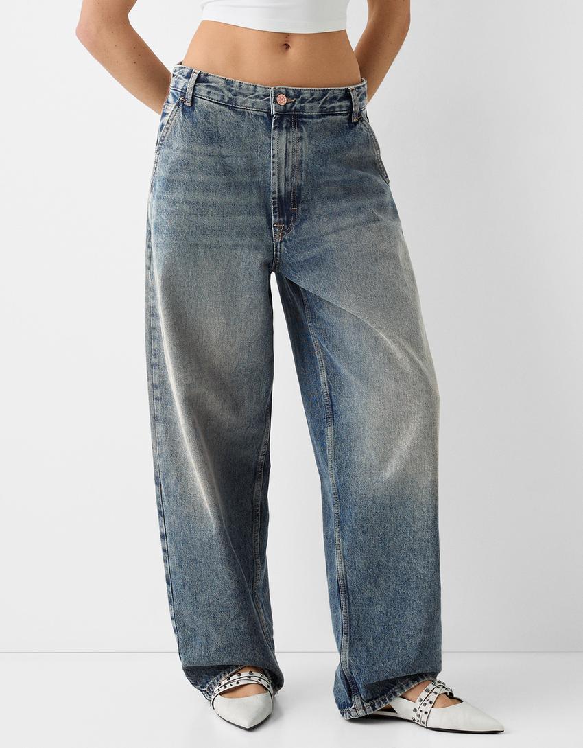 بنطال جينز تزلج بتأثير باهت-أزرق فاتح-1