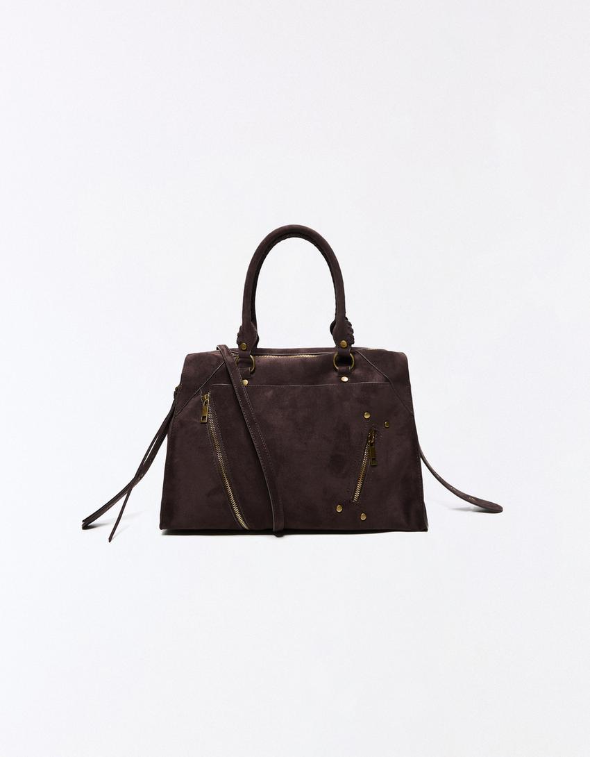 Bolsa bowling faux suede soft-Marrom