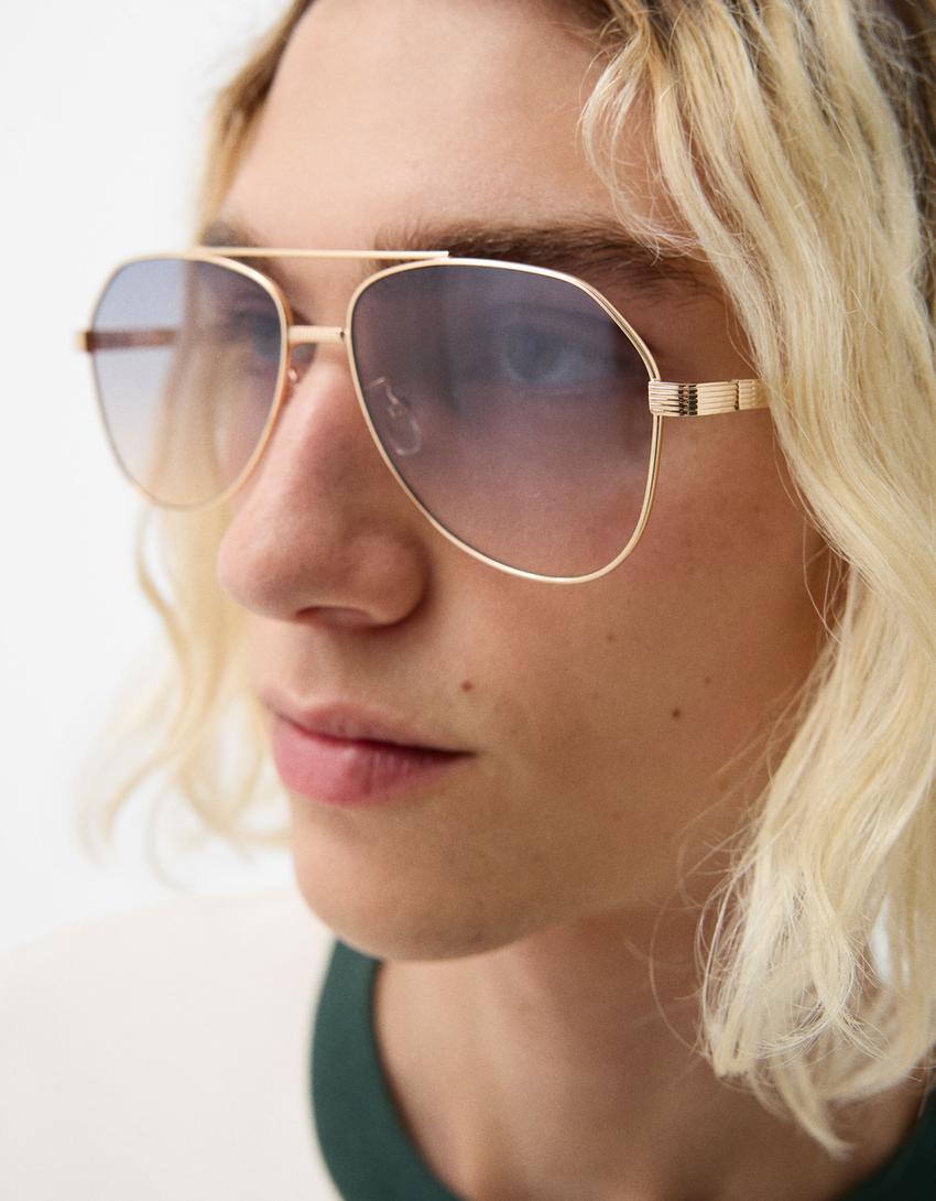 Lunettes de soleil en métal-Bleu-0
