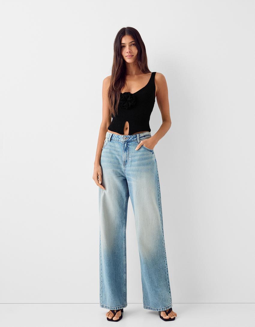 تيشرت بدون أكمام وبزهور-أسود-3