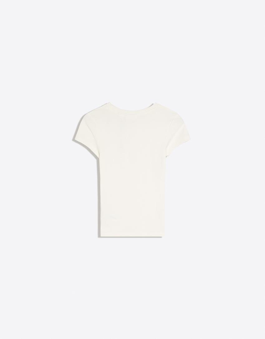 T-Shirt mit kurzem Arm und Print-Grbrochenes Weiss
