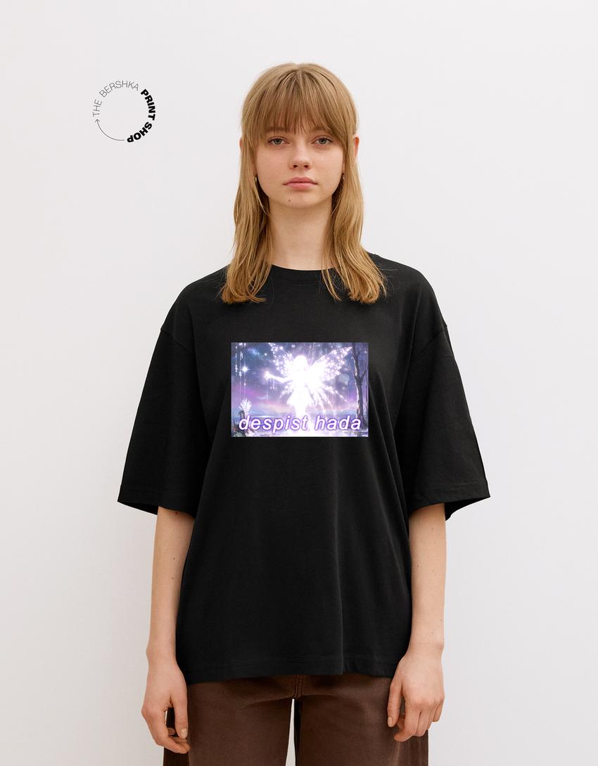 Short sleeve T-shirt with print-Black-1